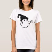 Retro Ghost mit Hut und Tasse Halloween T-Shirt (Vorderseite)