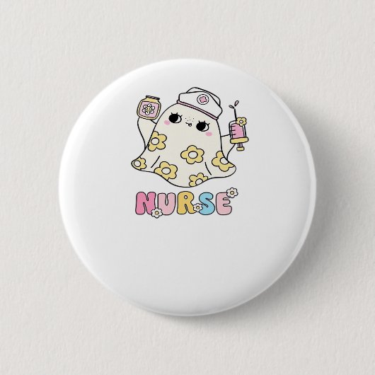 Retro Ghost Nurse Halloween Design Classic T - Shi Button (Vorderseite)