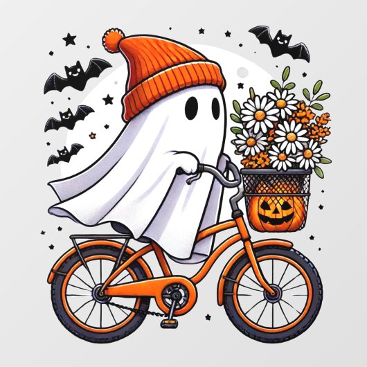Retro Ghost on Bicycle Halloween Fensteraufkleber (Blatt)