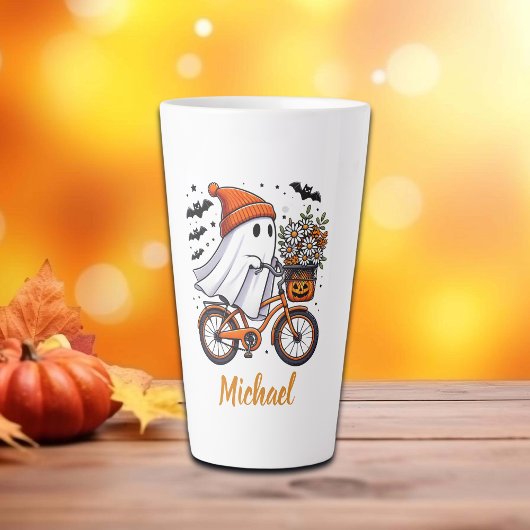 Retro Ghost on Bicycle Halloween Milchtasse