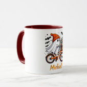 Retro Ghost on Bicycle Halloween Tasse (Vorderseite Links)