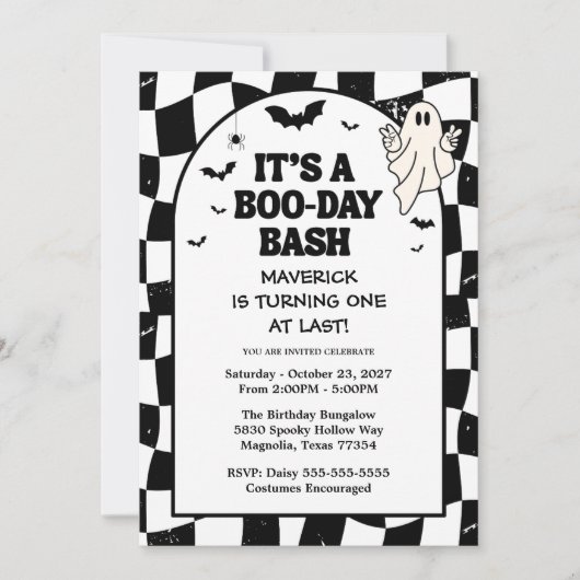 Retro Ghost One Halloween Boy 1st Birthday Einladung (Vorderseite)