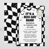 Retro Ghost One Halloween Boy 1st Birthday Einladung (Vorne/Hinten)