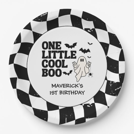 Retro Ghost One Halloween Boy 1st Birthday Pappteller (Vorderseite)
