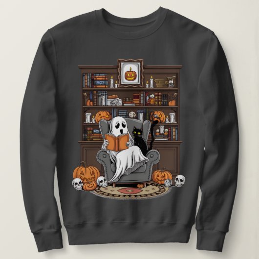 Retro Ghost Reading Books ibrarian Ghost Halloween Sweatshirt (Design vorne)