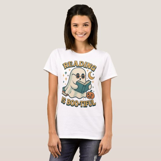 Retro Ghost Reading Books ・ Retro Halloween Shirt (Vorne ganz)
