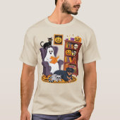 Retro Ghost Reading Books with Black Cat Raccoon T-Shirt (Vorderseite)