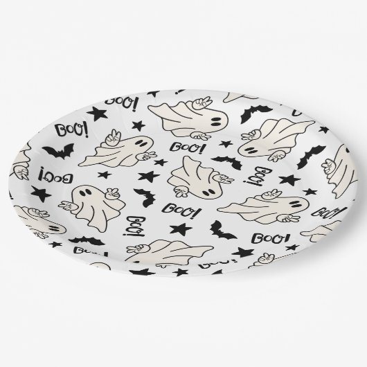 Retro Ghost Spooktacular Halloween Pappteller (Schrägansicht)