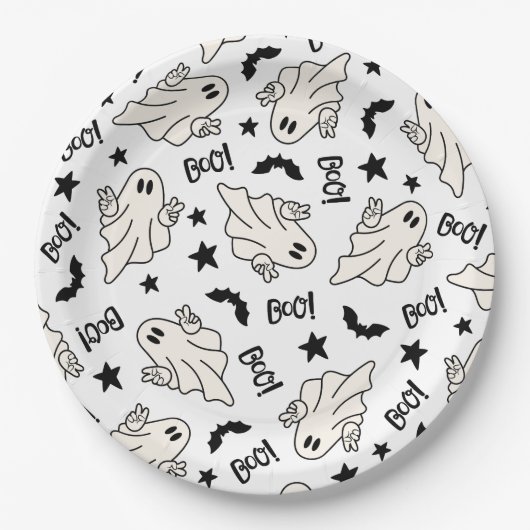 Retro Ghost Spooktacular Halloween Pappteller (Vorderseite)