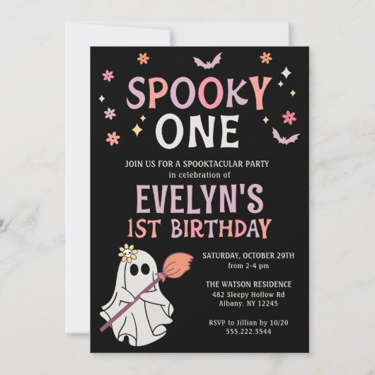 Retro Ghost Spooky 1. Geburtstag Einladung (Vorderseite)