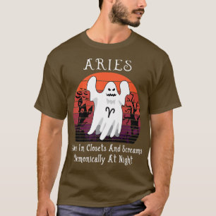 Retro Ghost Zodiac Sign Aries Funny Halloween T-Shirt