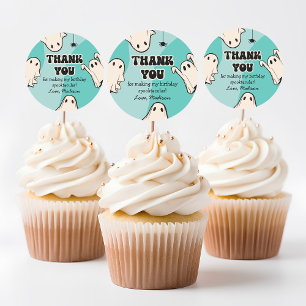 Retro Ghosts Blue Halloween Danke Runder Aufkleber