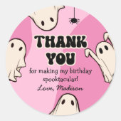 Retro Ghosts Pink Halloween Danke Runder Aufkleber (Vorderseite)