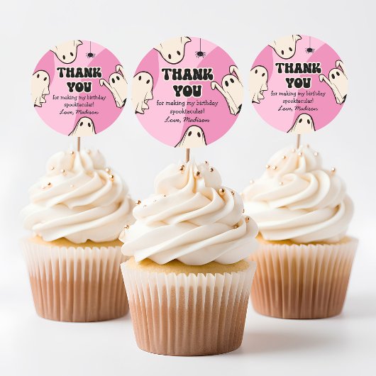 Retro Ghosts Pink Halloween Danke Runder Aufkleber