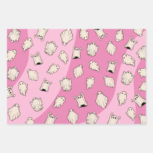 Retro Ghosts Pink Halloween Geschenkpapier Set (Vorderseite)