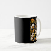 Retro Ghosts Reading Book Halloween Bookshelf Kaffeetasse (VorderseiteRechts)