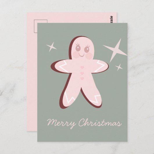 Retro Gingerbread Cookies Groovy Weihnachten Postkarte (Vorne/Hinten)