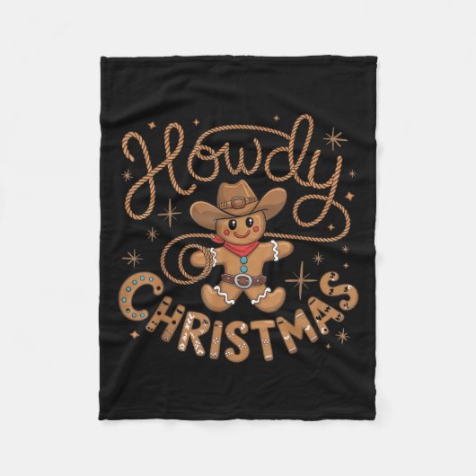Retro Gingerbread Cowboy Western Howdy Christmas U Fleecedecke (Vorderseite)