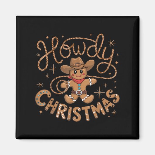 Retro Gingerbread Cowboy Western Howdy Christmas U Magnet (Vorne)