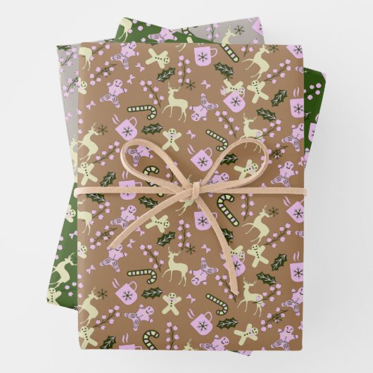 Retro Gingerbread Deer Candycane Leckereien Weihna Geschenkpapier Set (Beispiel)