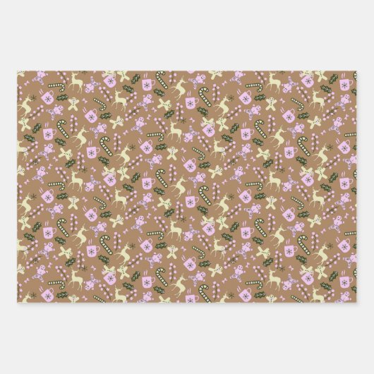 Retro Gingerbread Deer Candycane Leckereien Weihna Geschenkpapier Set (Vorderseite)