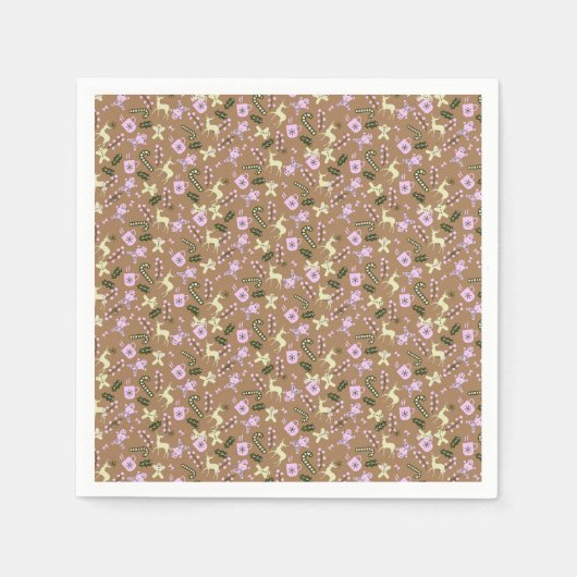 Retro Gingerbread Deer Candycane Leckereien Weihna Serviette (Vorderseite)