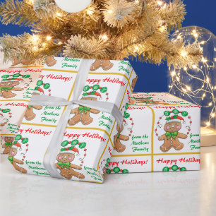 Retro Gingerbread Joy Personalisiert Weihnachten Geschenkpapier