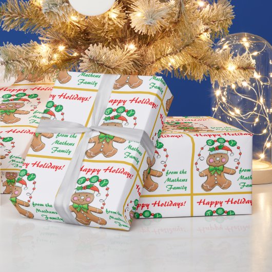 Retro Gingerbread Joy Personalisiert Weihnachten Geschenkpapier (Feiertage)