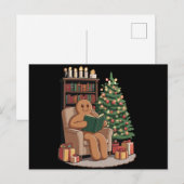 Retro Gingerbread Lesbücher Weihnachtslehrer Feiertagspostkarte (Vorne/Hinten)