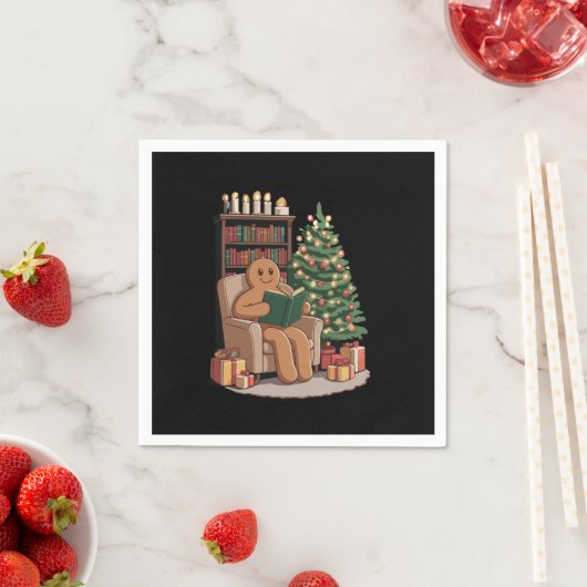 Retro Gingerbread Lesbücher Weihnachtslehrer Serviette (Beispiel)