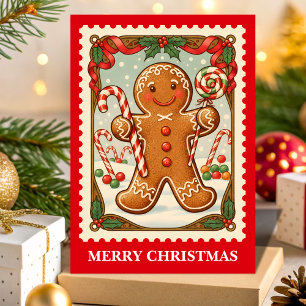 Retro Gingerbread Man Christmas Postage Briefmarke Feiertagskarte