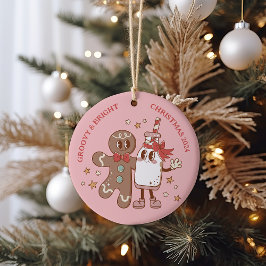 Retro Gingerbread Man Groovy Weihnachten Keramik Ornament