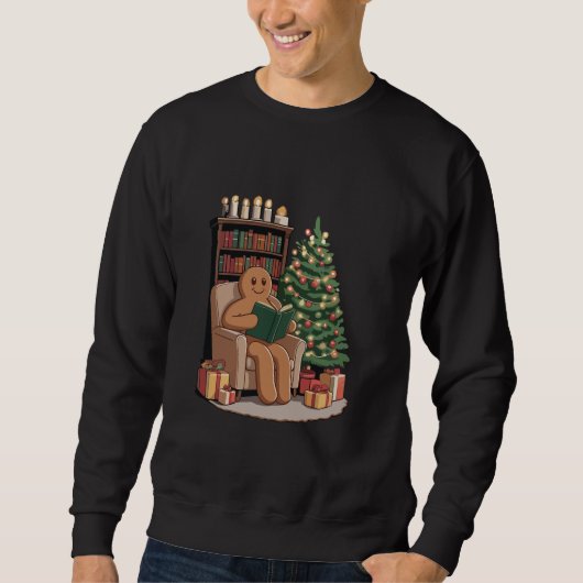 Retro Gingerbread Reading Books Christmas Teacher Sweatshirt (Vorderseite)