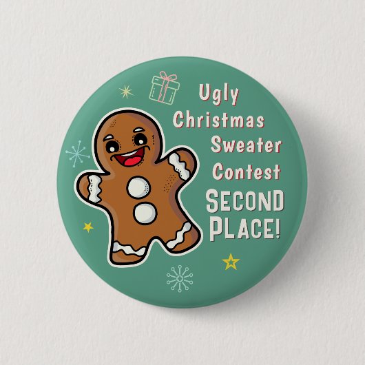 Retro Gingerbrett Ugly Xmas Sweater Contest 2. Button (Vorderseite)