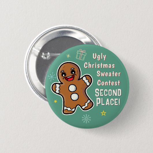Retro Gingerbrett Ugly Xmas Sweater Contest 2. Button (Vorne & Hinten)