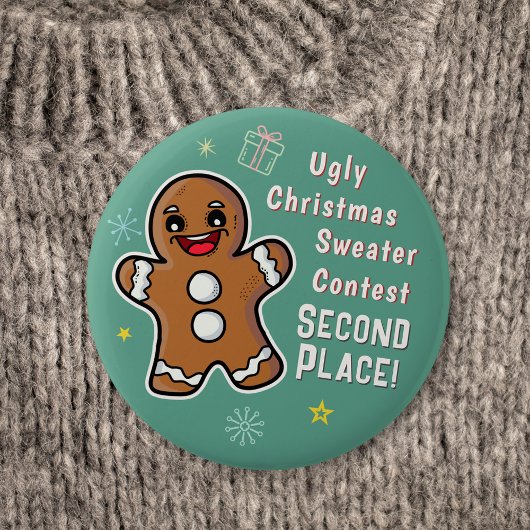 Retro Gingerbrett Ugly Xmas Sweater Contest 2. Button