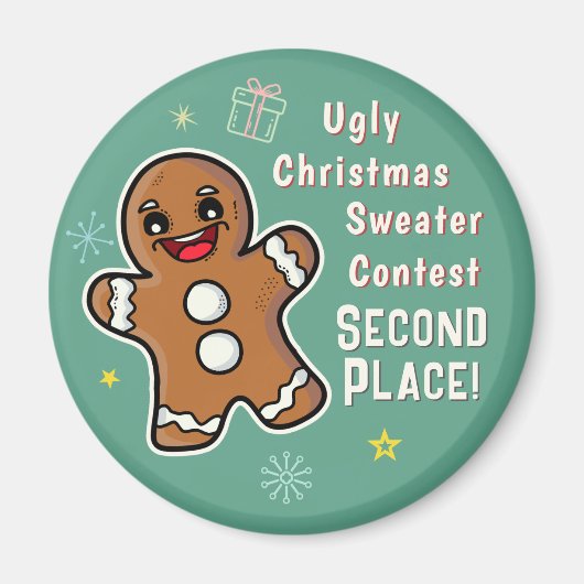 Retro Gingerbrett Ugly Xmas Sweater Contest 2. Magnet (Vorne)