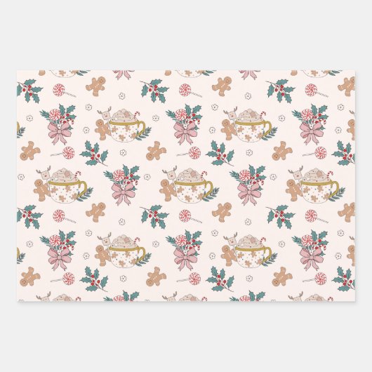 Retro Gingerbrot Cookies und Tee Weihnachten Geschenkpapier Set (Vorderseite)