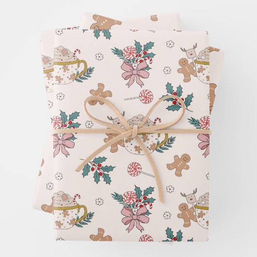 Retro Gingerbrot Cookies und Tee Weihnachten Geschenkpapier Set (Beispiel)