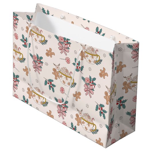 Retro Gingerbrot Cookies und Tee Weihnachten Große Geschenktüte (Vorderseite Schrägansicht)