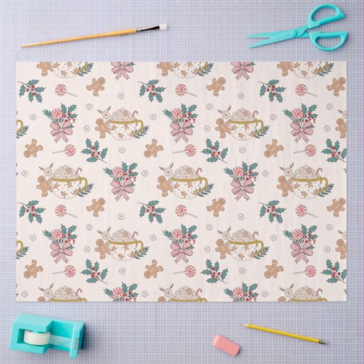 Retro Gingerbrot Cookies und Tee Weihnachten Seidenpapier (Basteln)