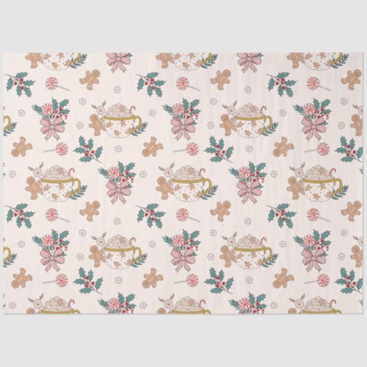 Retro Gingerbrot Cookies und Tee Weihnachten Seidenpapier (Vorderseite)