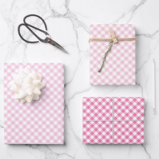 Retro Gingham 3 Rosa Geschenkpapier Set (Vorderseite)