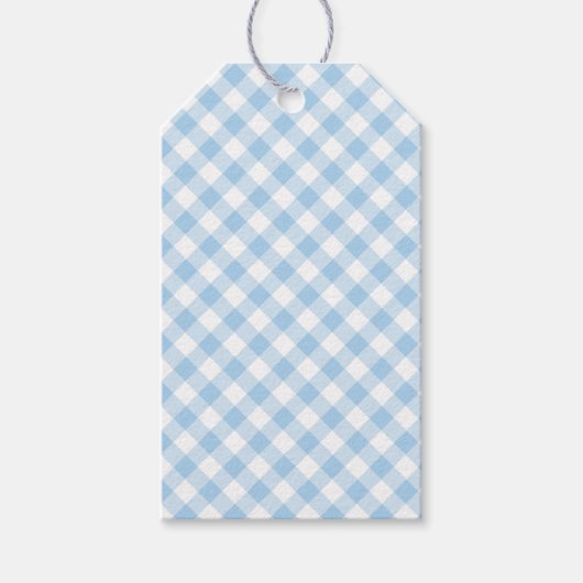 Retro-Gingham Babyblau Geschenkanhänger (Vorderseite)