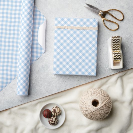 Retro-Gingham Babyblau Geschenkpapier (Kunsthandwerk)