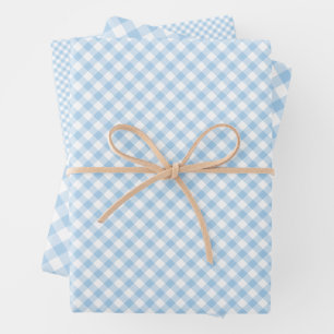 Retro-Gingham Babyblau Geschenkpapier Set