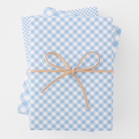 Retro-Gingham Babyblau Geschenkpapier Set (Beispiel)