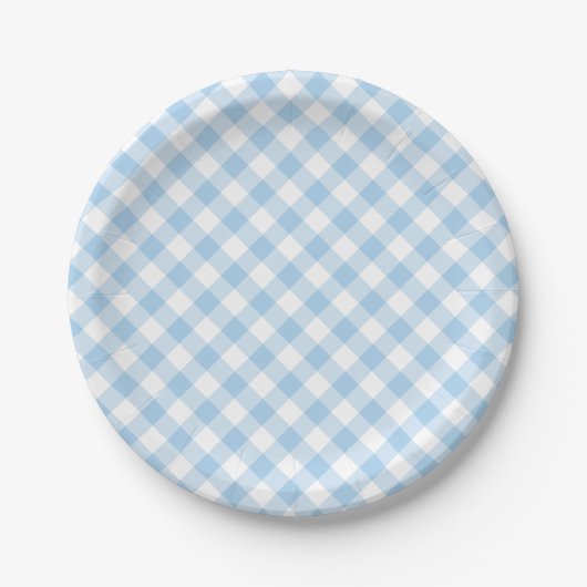 Retro-Gingham Babyblau Pappteller (Vorderseite)
