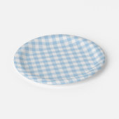 Retro-Gingham Babyblau Pappteller (Schrägansicht)
