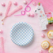 Retro-Gingham Babyblau Pappteller (Party)